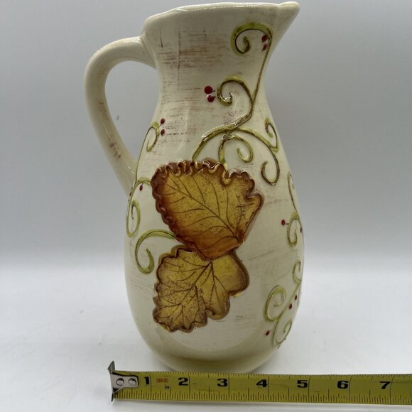 Laurie Gates Ware Decorative Useful Ceramic Pitcher 3D Autumn Leaf Fall Design - Picture 7 of 10